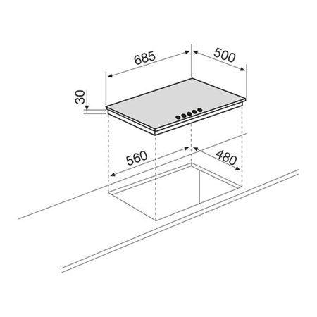 Technical drawing Gas Hob 70 cm - GT755HIX - Glem Gas