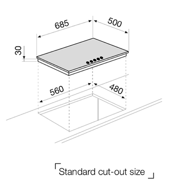 Technical drawing Gas hob - GT755HIX - Glem Gas