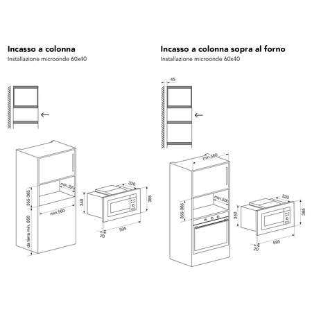 Disegno tecnico Forno microonde con grill - GMI203IX - Glem Gas