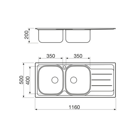 Disegno tecnico Lavello Inox - L2G16XS3 - Glem Gas