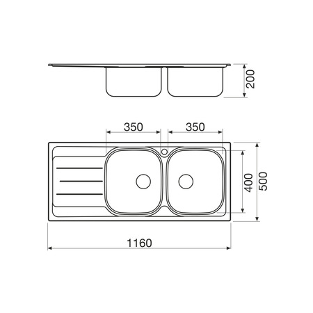 Disegno tecnico Lavello Inox - L2G16XD3 - Glem Gas