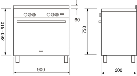 Technical drawing VALUE 90cm Dual Fuel cooker  - GB965GE - Glem Gas