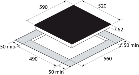 Technical drawing 60cm 4 Zone Induction Cooktop with full boost - GLINDBG - Glem Gas