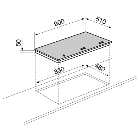Disegno tecnico Piano cottura in cristallo - GV95TXBK - Glem Gas