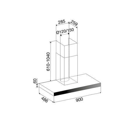 Disegno tecnico Cappa a parete 90 CM - GHB990IXA - Glem Gas