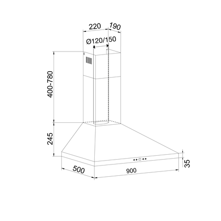 Disegno tecnico Cappa a parete 90 CM - GHP964IX - Glem Gas