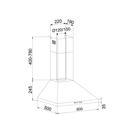 Disegno tecnico Cappa a parete - GHP664IX - Glem Gas