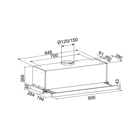 Disegno tecnico Cappa estraibile telescopica - GHE902IX - Glem Gas