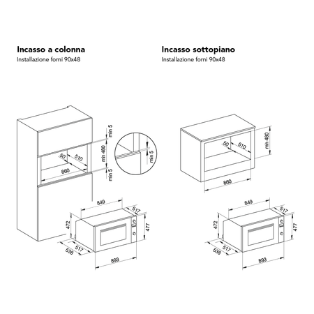 Disegno tecnico Forno multifunzione elettrico termoventilato - GFE993IX - Glem Gas