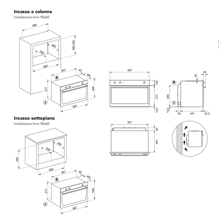 Disegno tecnico Forno multifunzione elettrico termoventilato - GFD997IX-S6 - Glem Gas