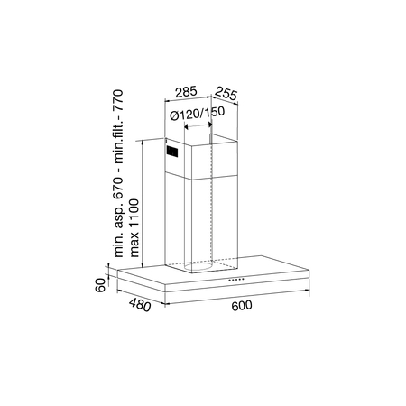 Disegno tecnico Cappa induzione - GHB686IXA - Glem Gas