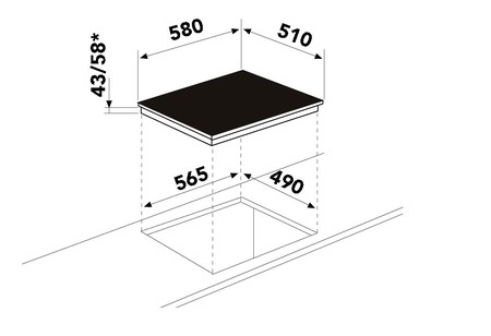 Dessin technique Table vitrocéramique 4 foyers manettes - GTH64K01 - Glem Gas