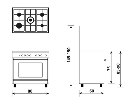 Disegno tecnico Forno multifunzione a gas ventilato - SA865VI - Glem Gas