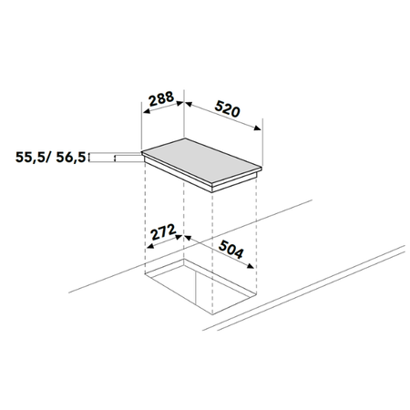 Dessin technique Domino induction 2 zones  bridge 30 cm - GTI321BS - Glem Gas
