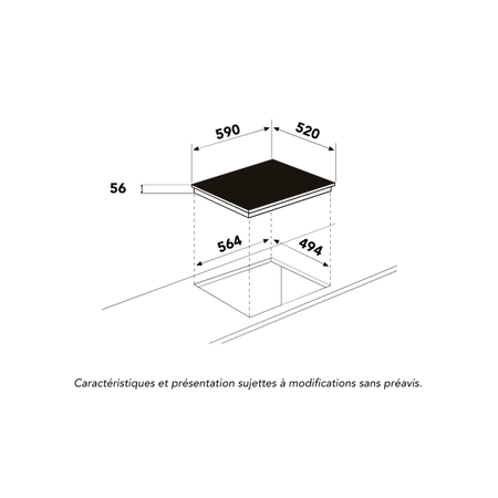 Dessin technique Table induction E•Line, 4 zones, 60 cm - GTI640SL - Glem Gas