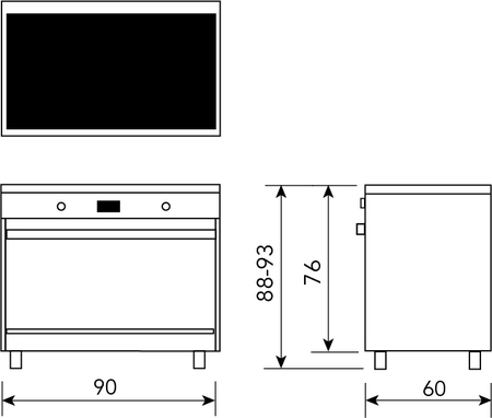 Technical drawing 90cm STAINLESS STEEL INDUCTION COOKER - GLIND96FS - Glem Gas