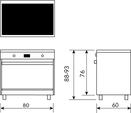 Technical drawing 80cm MATT BLACK COOKER - GLIND86MB - Glem Gas