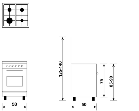 Disegno tecnico Forno Gas + Grill Elettrico       - A554GI - Glem Gas