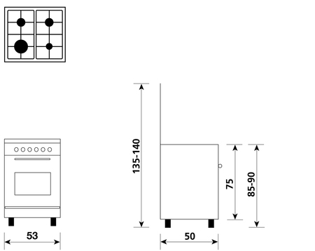 Disegno tecnico Forno Gas + Grill Elettrico        - A554GX - Glem Gas