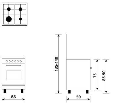 Disegno tecnico Forno Elettrico Multifunzione 6 funzioni - A554MI6 - Glem Gas