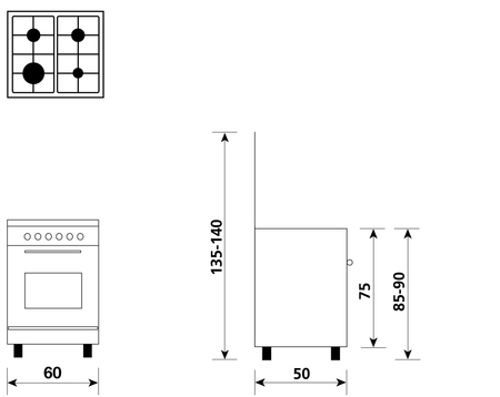 Disegno tecnico Forno Gas + Grill Elettrico + Ventola - A654VI - Glem Gas