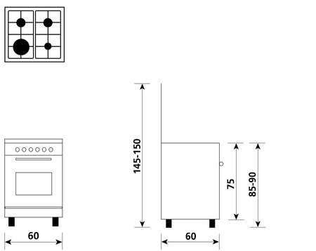 Disegno tecnico Forno Gas + Grill Elettrico    - A664GC - Glem Gas