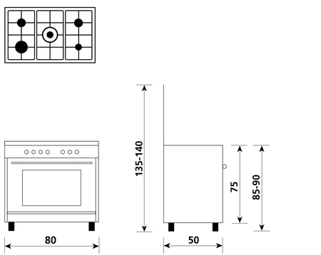 Disegno tecnico Forno Gas + Grill Elettrico     - A855GC - Glem Gas