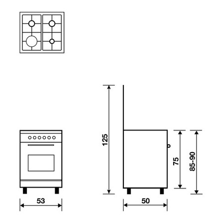 Technical drawing Gas oven with Grill electric - AL5511MI - Glem Gas