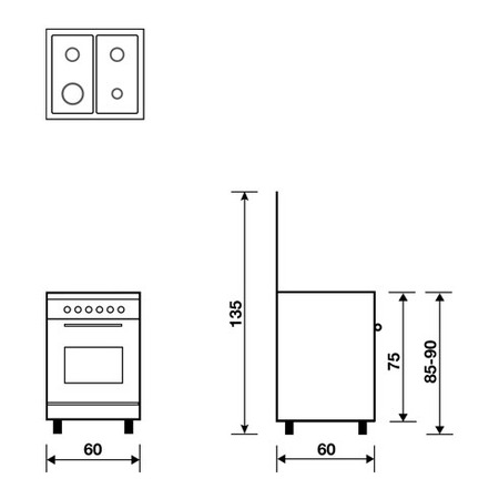 Technical drawing Static Oven with electric grill - AL6609EX - Glem Gas