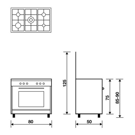 Technical drawing Gas oven with Gas grill - AL8512GX - Glem Gas