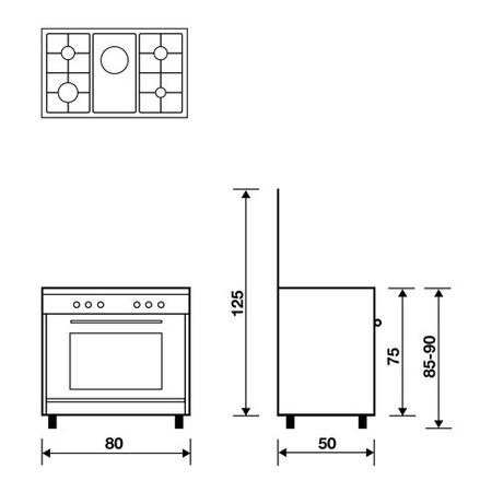 Technical drawing Gas oven with Gas grill - AL8516GI - Glem Gas