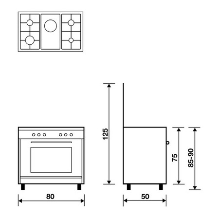 Technical drawing Gas oven with Gas grill - AL8516GX - Glem Gas