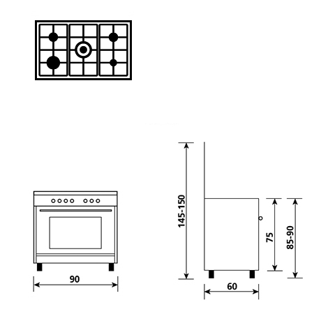 Dessin technique Four électrique - Gril électrique - AL9612EI - Glem Gas