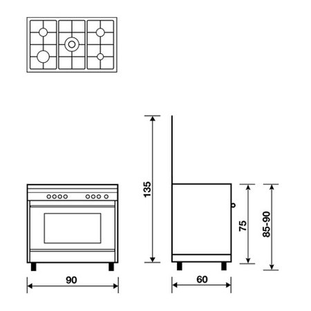 Diseño técnico  Horno a gas - Grill a gas - AL9612GI - Glem Gas