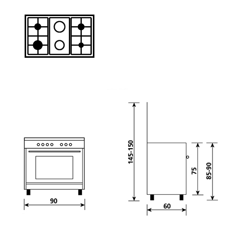 Dessin technique Four électrique - Gril électrique - AL9621EI - Glem Gas