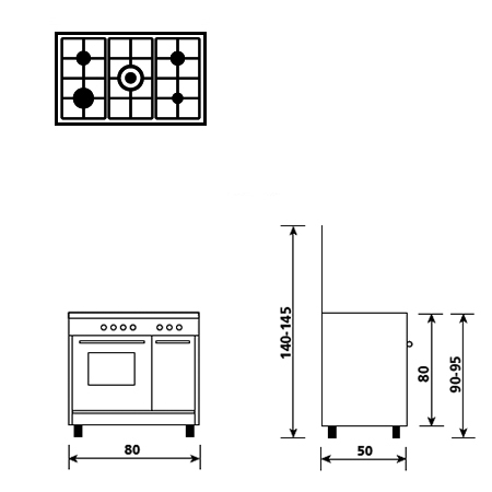 Diseño técnico Horno a gas - grill a gas - AP8512GI - Glem Gas