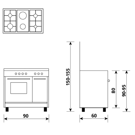 Diseño técnico  Horno a gas - grill a gas - AP9621GI - Glem Gas