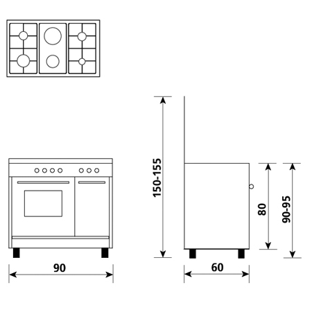 Diseño técnico Horno a gas - grill a gas - AP9621GX - Glem Gas