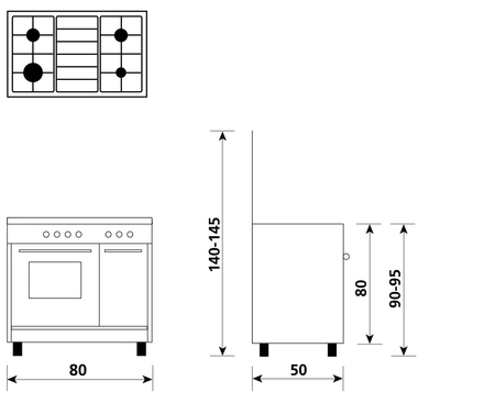 Disegno tecnico Forno Gas + Grill Elettrico     - AR854GC - Glem Gas