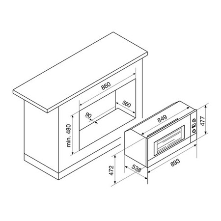 Technical drawing Multifunction Oven 9 Functions - GF993IXN - Glem Gas