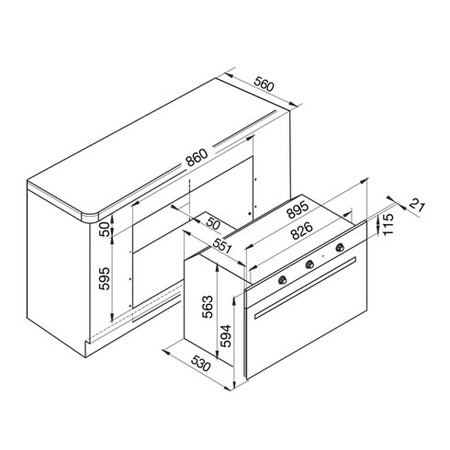 Technical drawing Static Gas oven / Grill electric - GF9F21BKN - Glem Gas