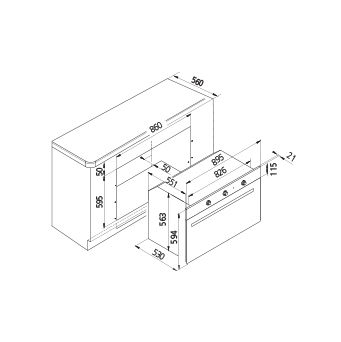 Technical drawing Static Gas oven / Grill electric - GF9F21BKN - Glem Gas