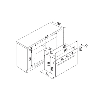 Technical drawing Static Gas Oven / Grill electric - GF9F21IXN - Glem Gas