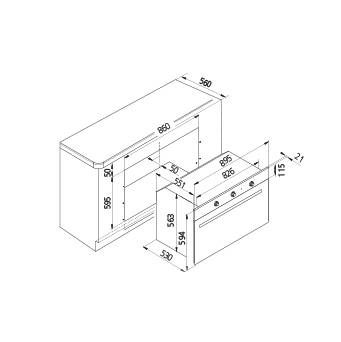 Diseño técnico Horno a gas estático / Grill a gas - GF9G21BKN - Glem Gas