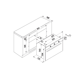 Diseño técnico Horno a gas / Grill a gas + ventilador - GF9W21IXN - Glem Gas