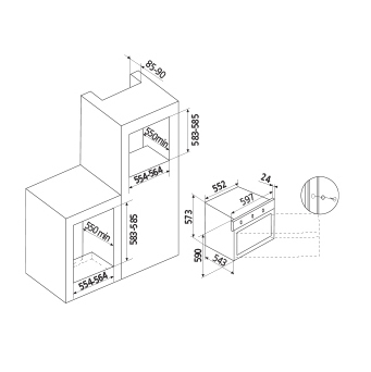 Technical drawing Multifunctions Oven 9 functions - GFEA93IX - Glem Gas