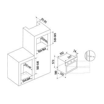 Dessin technique Four multifonction gaz ventilé - GFEV21IX - Glem Gas