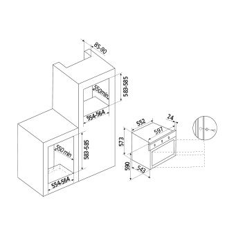 Technical drawing Multifunctions Oven 5 functions - GFM52BK - Glem Gas