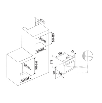 Diseño técnico Horno multifunción 5 funciones - GFM52WH - Glem Gas