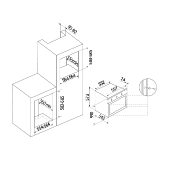 Technical drawing Static Gas Oven / Electric Grill - GFMF21IX - Glem Gas